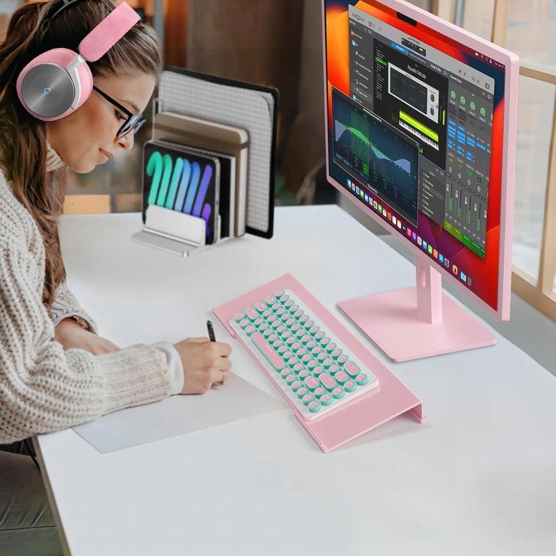 Rulyyo Store حامل لوحة مفاتيح كمبيوتر مريح - حامل لوحة مفاتيح أكريليك وردي مقاس 17 بوصة لمكتب مع حامل لوحة مفاتيح مائل مع شريط غير قابل للانزلاق للعمل من المنزل والكتابة بسهولة - Image 5